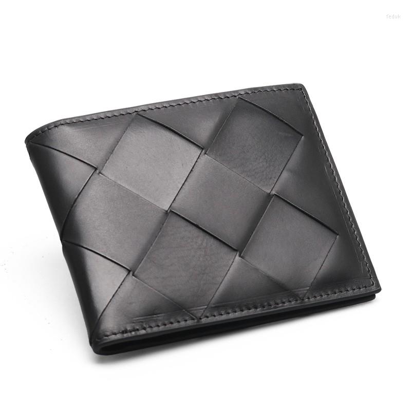 

Wallets 2022 Designer Hand Knitting Men's Wallet Top Layer Leather Short Fashion Soft Woven Ultra-thin High Grade 45, Black
