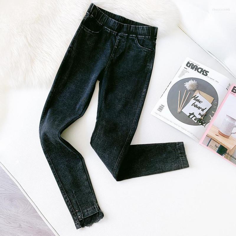 

Women's Pants Women's & Capris 2022 Autumn Women Tight-fitting High-waist Stretch Lace Outer Wear Foot Vintage Black Denim Pencil