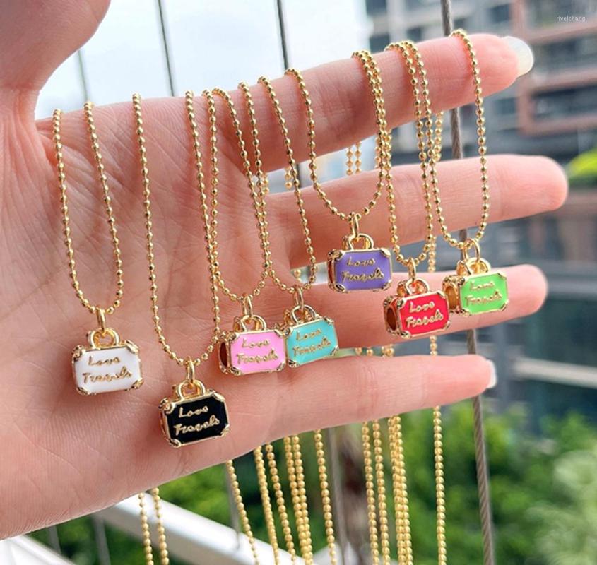 

Pendant Necklaces 10Pcs Enamel Colorful Lovely Small Suitcasesl Female Fashion Party Jewelry Necklace
