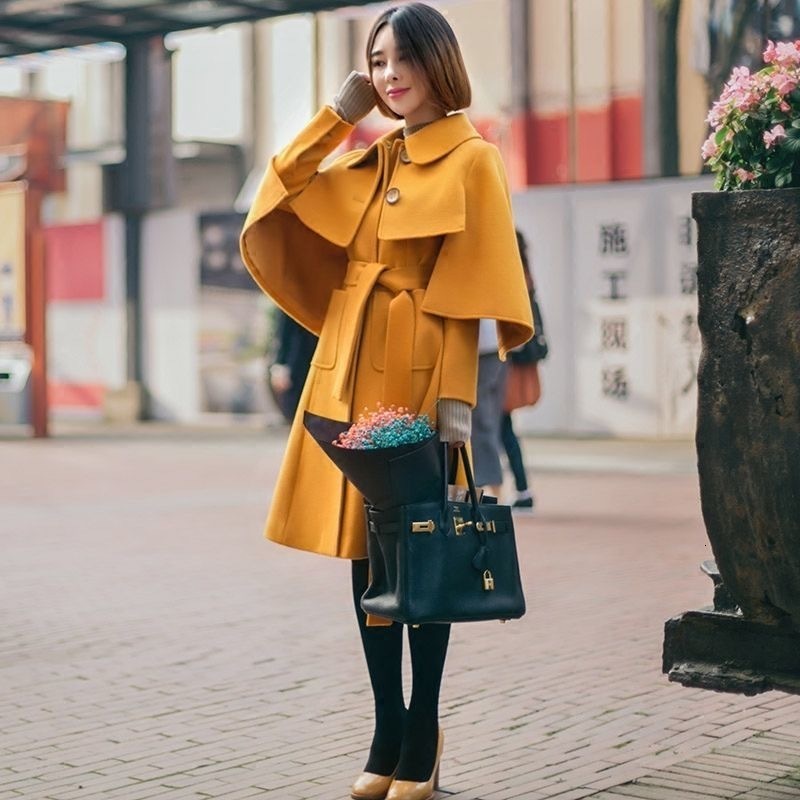 

Women' Wool Blends Women Korean England Vintage Cloth Overcoat High Quality Winter Solid Color Long Woolen Sashes Outerwear Manteau 221114