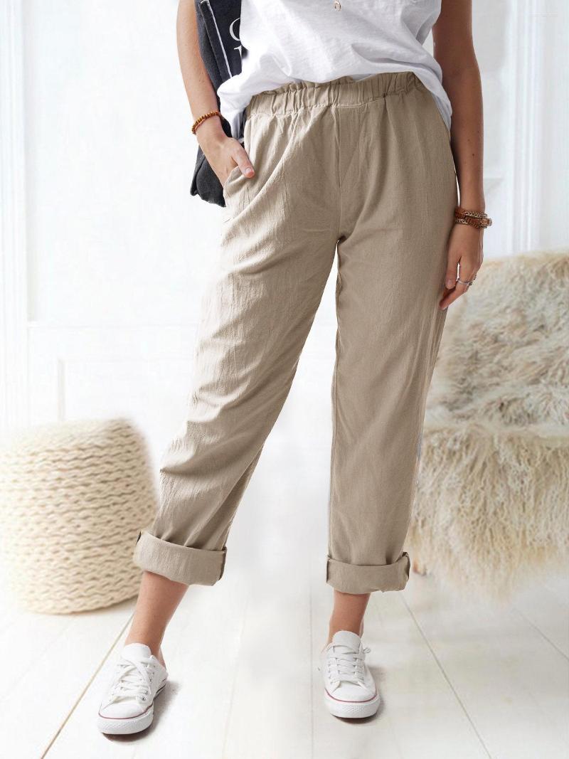 

Women' Pants Fashion Women Autumn Casual Solid Elastic High Rise Straight Leg Trousers Wide Rolled Cuff, Black