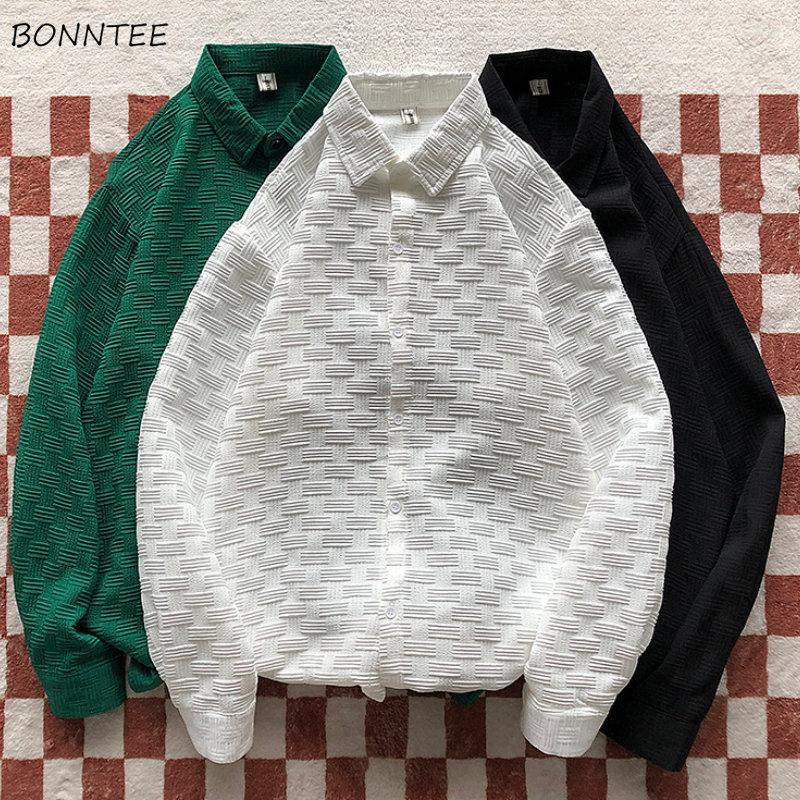 

Men's Casual Shirts Solid Men Japanese Harajuku Retro Handsome Gentle Cool Teens High Street American Stylish Camisa Fashion Clothing, Black