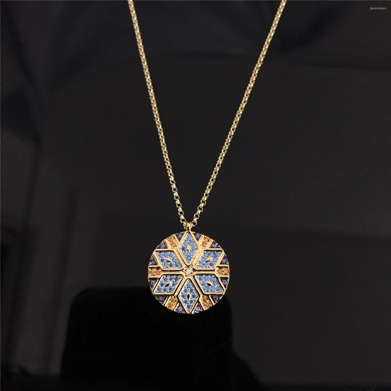 

Pendant Necklaces Golden Chain Ethnic Style Round Choker Necklace Women Statement Collares Coloful Zirconia Jewelry Gift Collier Zk40