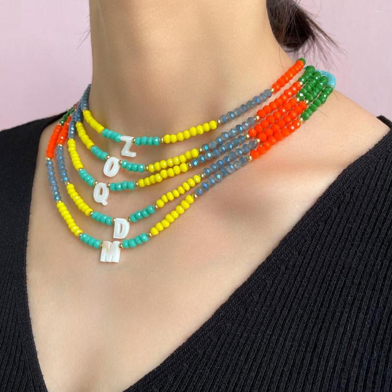 

Choker Exclusive Natural Shell 26 Letter Crystal Beaded Necklace Women A-Z Alphabet Intital Necklaces Multicolor Glass Bead