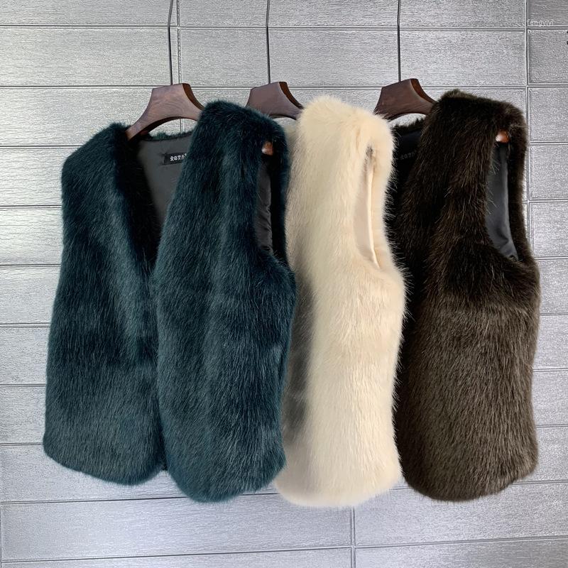 

Women' Fur Faux Coat Women' Short Vest Autumn And Winter, Dark brown