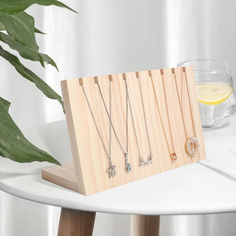

Jewelry Pouches L Shape Necklace Stand Wood Dangling Slant Hanger Back Holder For Chain Jewellery Pendant Counter Selling