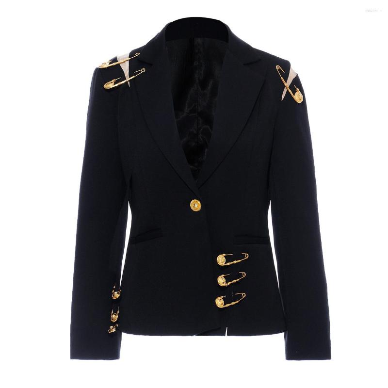 

Women' Suits High Street 2022 Style Big Pin Blazers Women Runway Designer Mesh Patchwork Punk Gothic Blazer Jacket, Black