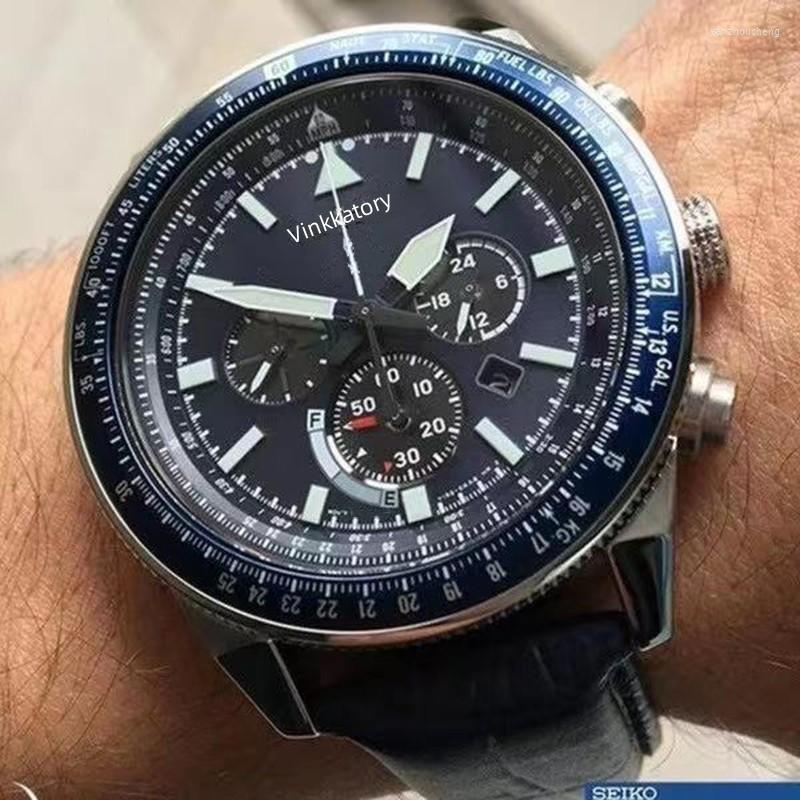 

Wristwatches 2023 Luxury Top Brand Men Watches Quartz Luminous Date Waterproof Chronograph Stainless Steel Leather Watch Sports Reloj, Blue leather