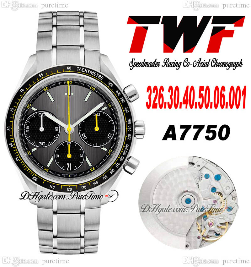 

TWF Racing Master A7750 Automatic Chronograph Mens Watch Eta Tachymeter Bezel Gray Black Dial Stainless Steel Bracelet 326.30.40.50.06.001 Super Edition Puretime C3