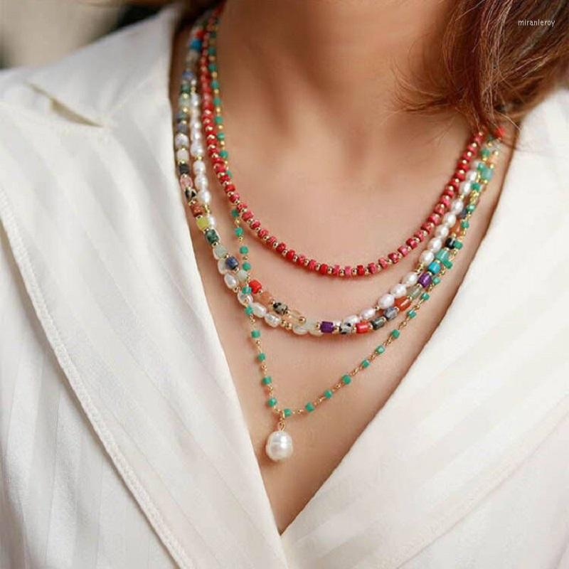 

Choker Boho Necklaces For Women Natural Stone Colored Beaded Trendy Crystal Quartz Summer Beach Necklace Jewelry