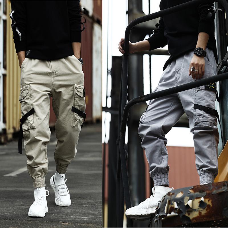 

Men' Pants Fashion Mens Hi-street Cargo Slim Fit Urban Style Hip Hop Patchwork Pockets Cuffed Joggers Streetwear Trousers For Male, Black