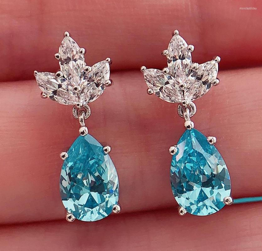 

Stud Earrings Solid 14K White Gold 1.5/Piece Pear Shape Ocean Blue Diamond For Women Lovely Jewelry Gift Gir Friend