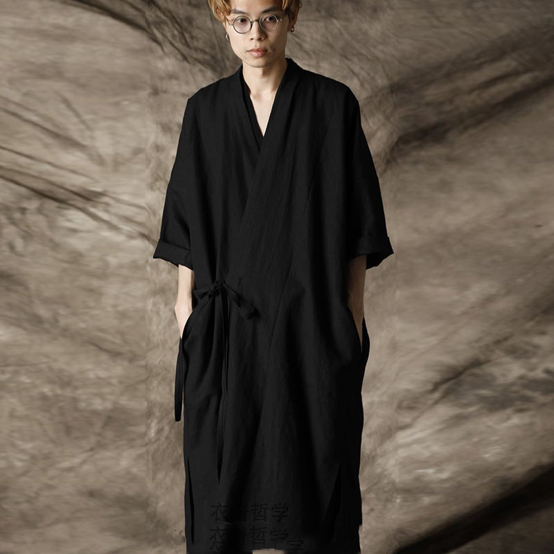 

Men' Jackets Men' Trench Coat SpringSummer Japanese Personality Collarless Dark PlusSize SevenQuarter Sleeve Trench Coat 221014, Black