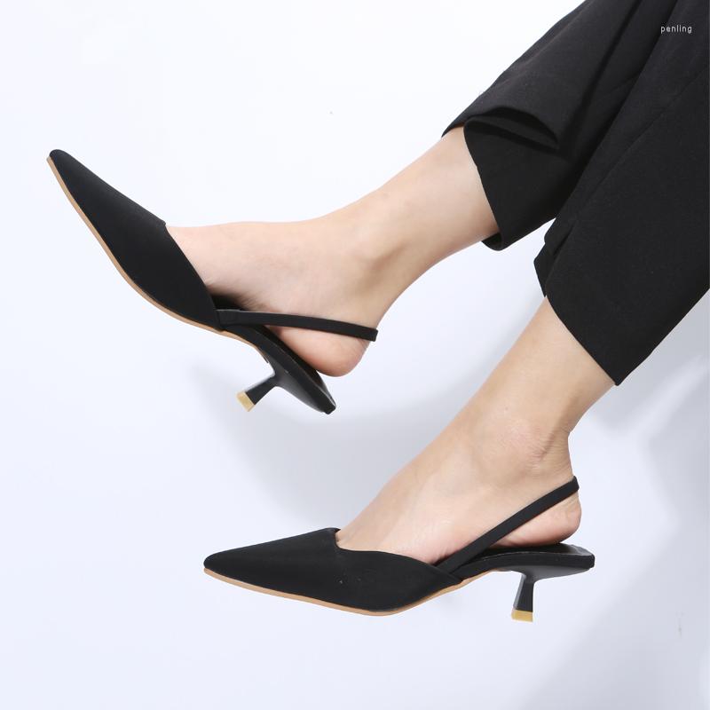 

Dress Shoes Office Sandals For Women Elegant Sexy Pointed Toe Mid-Heeled Slingbacks Pumps Summer Wedding Bride Slip On Mules, C-flat green