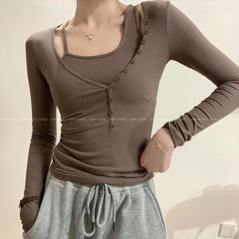 

Women' Blouses TSXT Spring And Autumn Design Sense Tight Long Sleeve Square Collar T Shirt Condole Belt Pure Color More 2 Pieces Set, Black