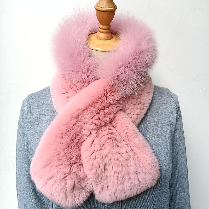 

Scarves Real Knitted Fur Scarf Women Winter Warm Luxury Female Genuine With For Trimming Natural