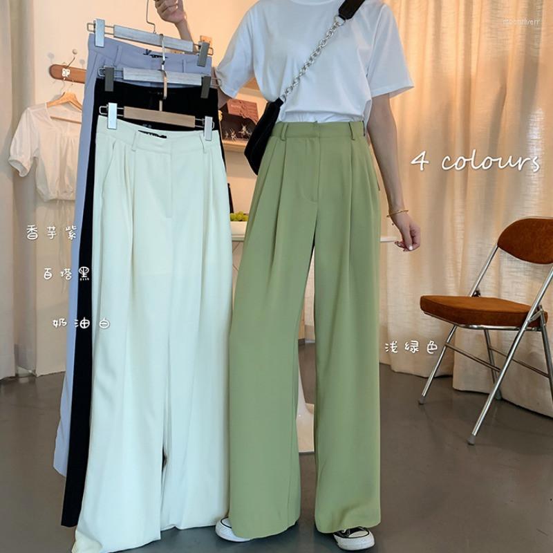 

Women' Pants 2022 Summer Casual Suit Women Clothing High Waist Drape Straight Loose Wide Leg Female Trousers G464, White