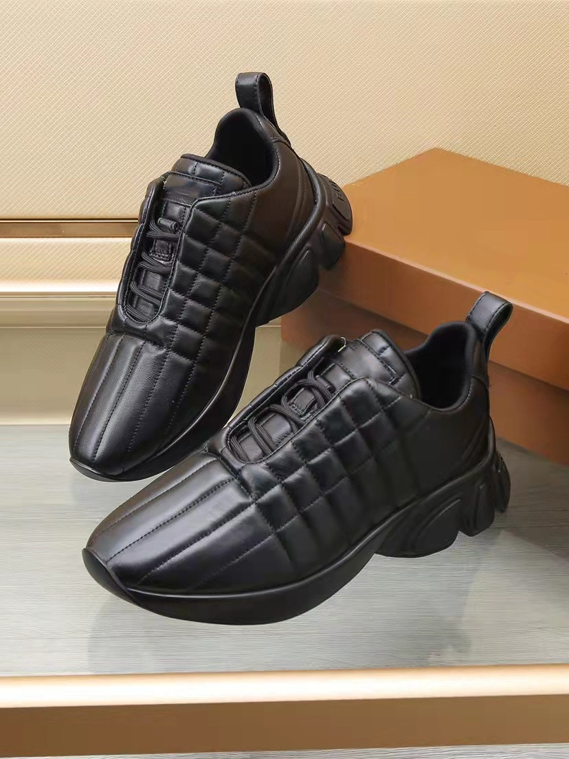 

Comfort Men Quilted Leather Sneakers Shoes Man Check Lightweight Calf Leather White Black Nude Blue Chunky Rubber Runner Sport Outdoot Trainers
