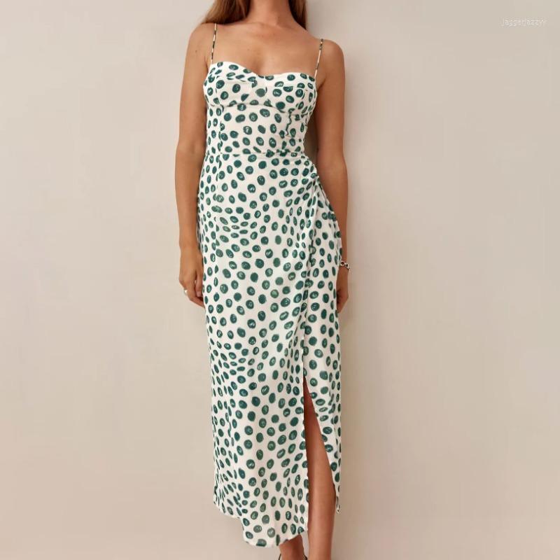 

Casual Dresses 2022 Summer Sexy Spaghetti Strap Long For Women Vintage Polka Dot Maxi Dress Vestidos De Fiesta Mujer, Green