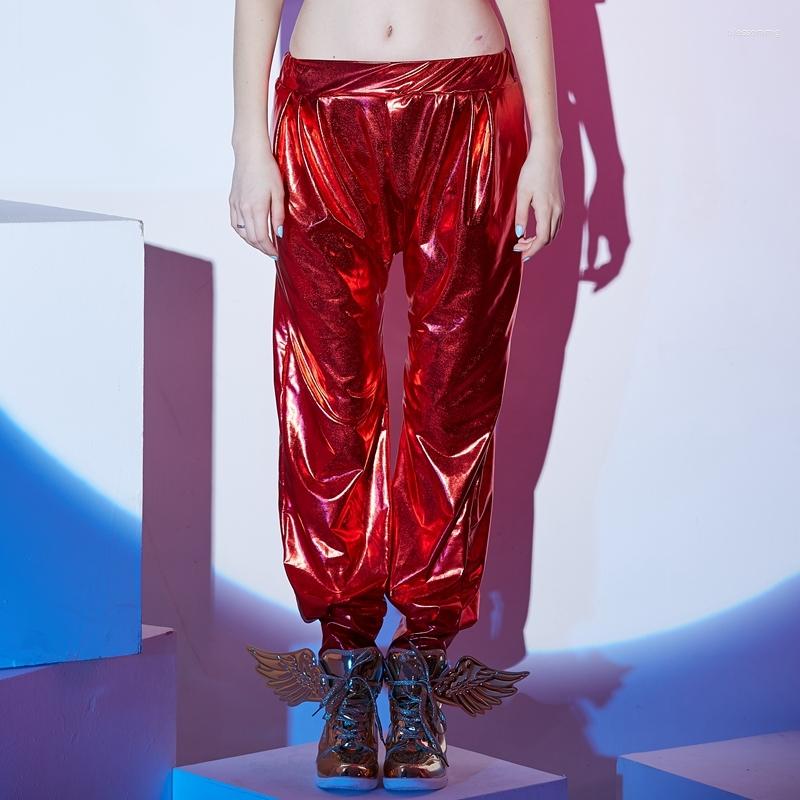 

Women' Pants Fashion 2022 Women Hip Hop Dance Wear Stage Performance Sweatpants Red Paillette Harem Trousers Female