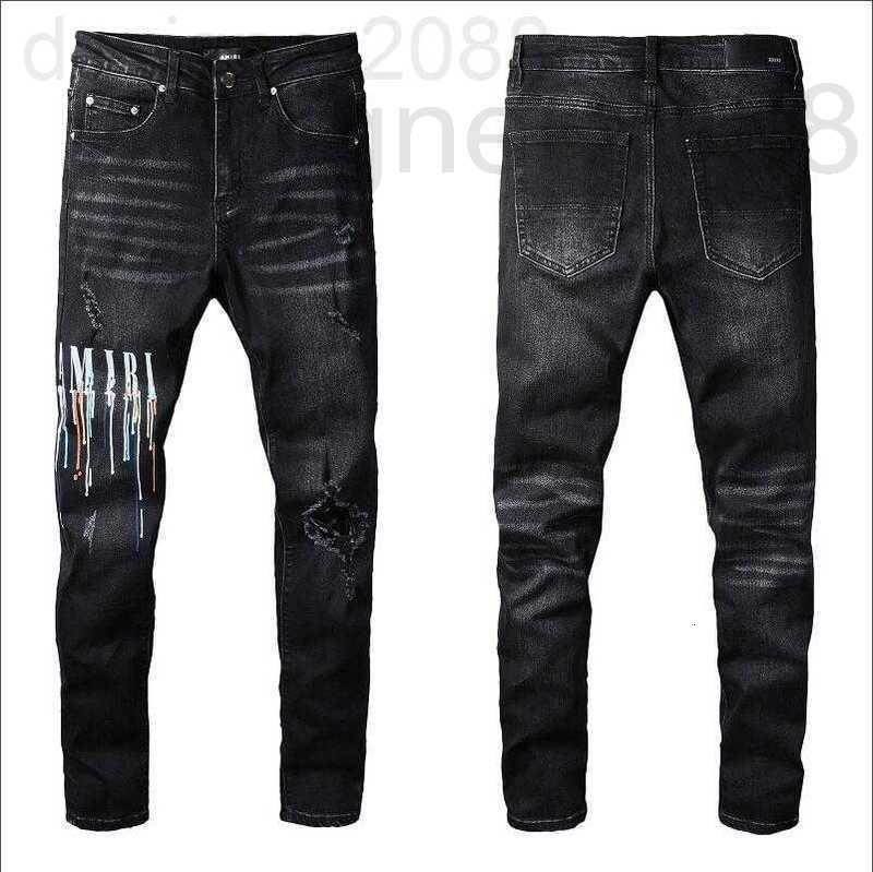 

Men's Jeans designer Mens Designer Star High Elastics Distressed Ripped Slim Fit Motorcycle Biker Denim For Men s Fashion Black Pants#030 OCDD