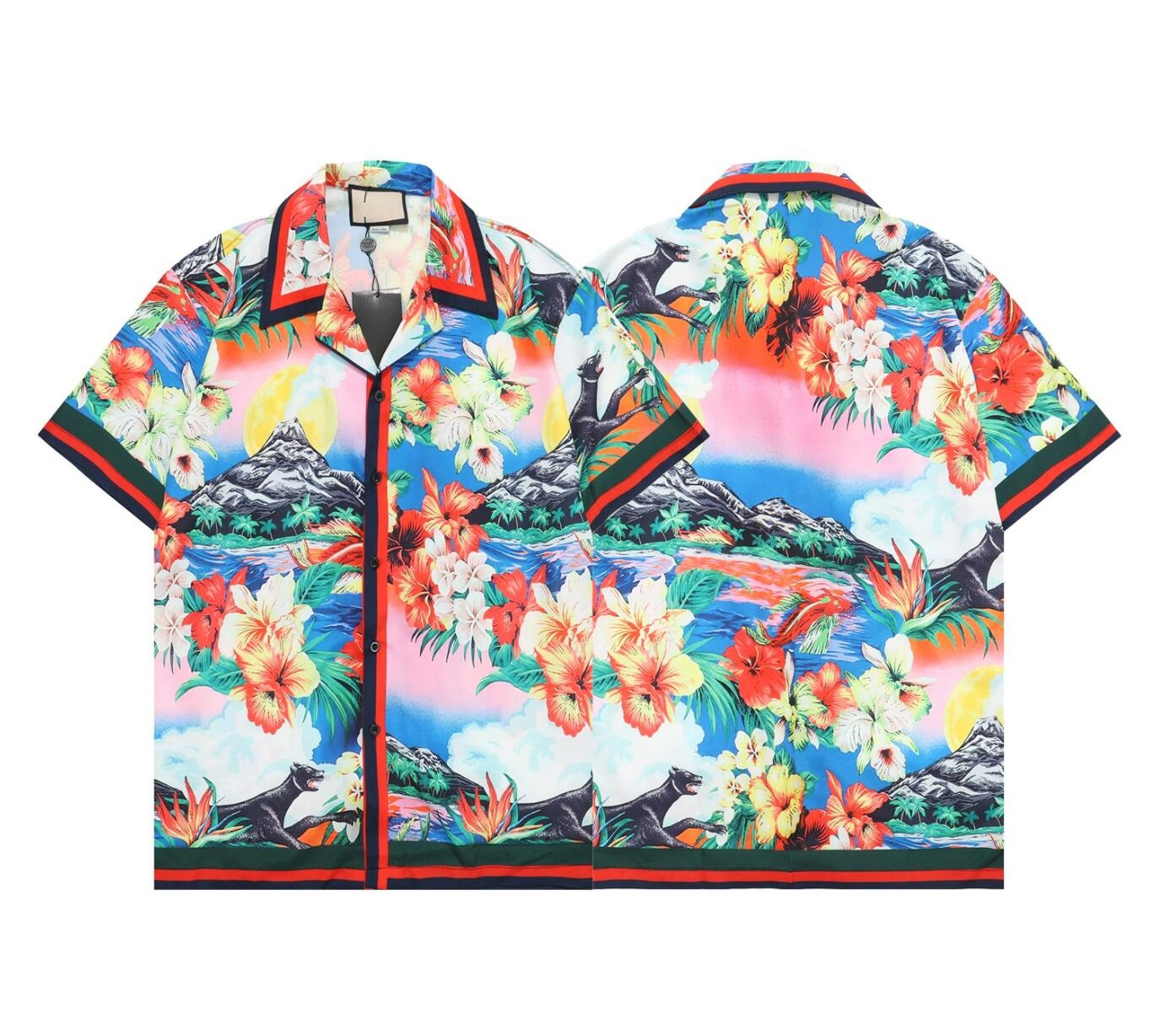 

Luxury Designer Shirts Mens Fashion Geometric print flower pink bowling shirt Hawaii Floral Casual Shirts Men Slim Fit Short Sleeve, Multi