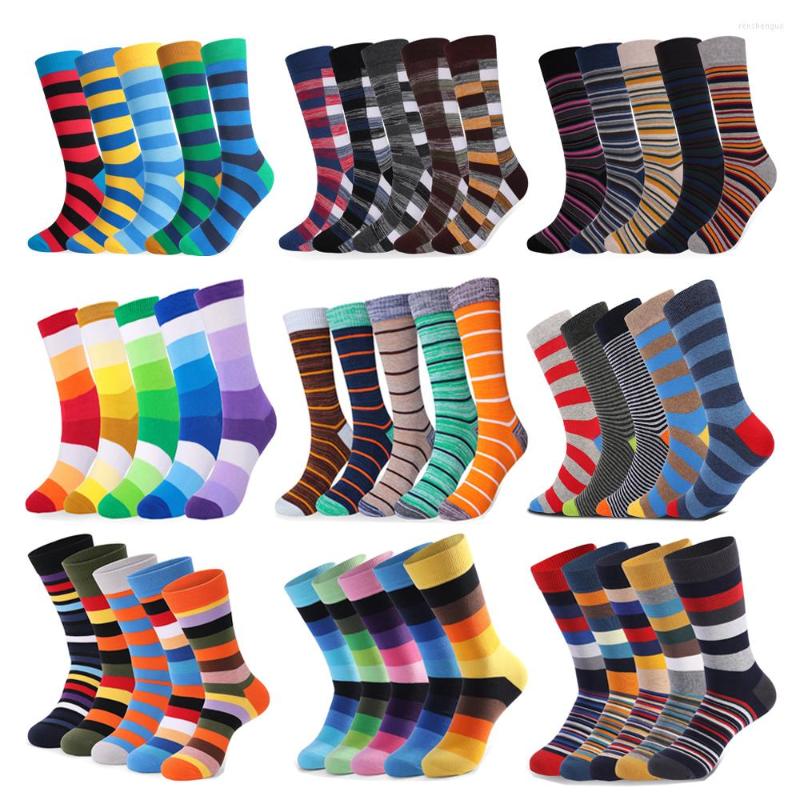 

Men's Socks 5 Pairs Size43-48 Casual Fashion Cotton Funny Men And Women Long Stripe Contrast Color Rainbow Larger Size For, 5 pairs-ny005