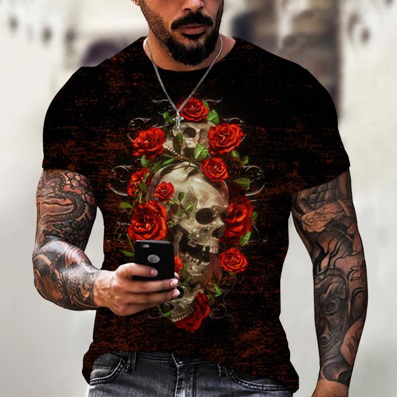 

Men's T Shirts Summer Men's Flowers Skull Print T-Shirt Cool Skeleton Pattern Clothing Fashion Streetwear Male Casual Top&Tee, Skull (1)
