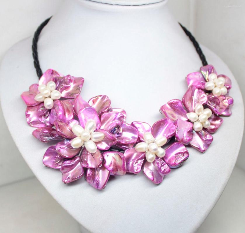 

Pendant Necklaces Beauty 50mm-70mm 5Flower Necklace 18inches Pink Baroque Shell Mother Of Pearl Handmade