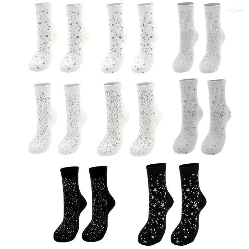 

Women Socks Men Harajuku Street Cotton Crew Novelty Shiny Reflective Starry Sky Star Patterns Hip Hop Skateboard Mid Tube L5YB