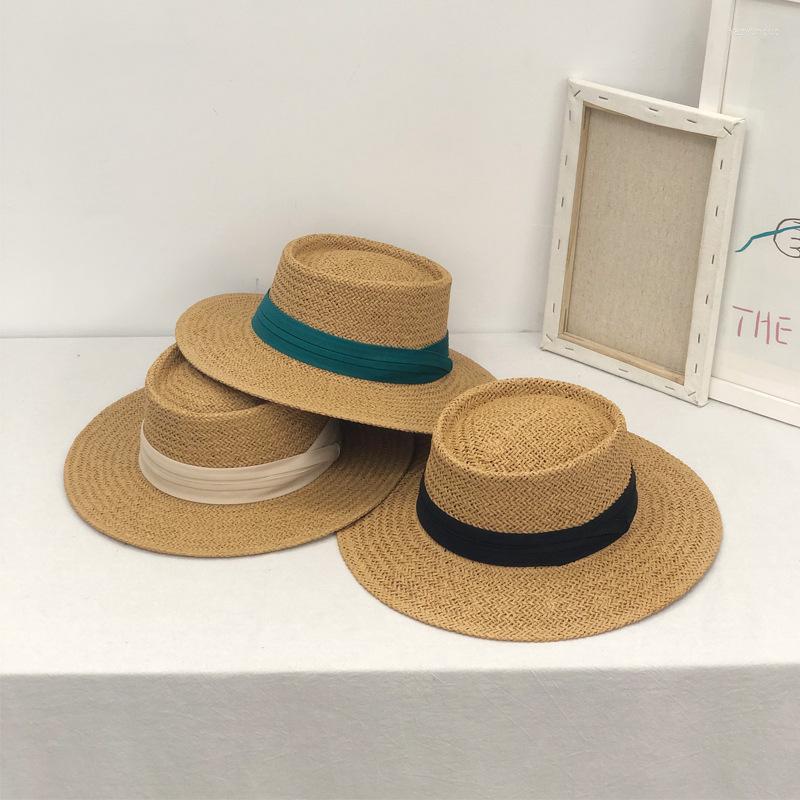 

Wide Brim Hats Women's Summer Hat Sun Protection Cap Female Big Travel Holiday Beach Straw Fashion Ribbon Decoration, Black