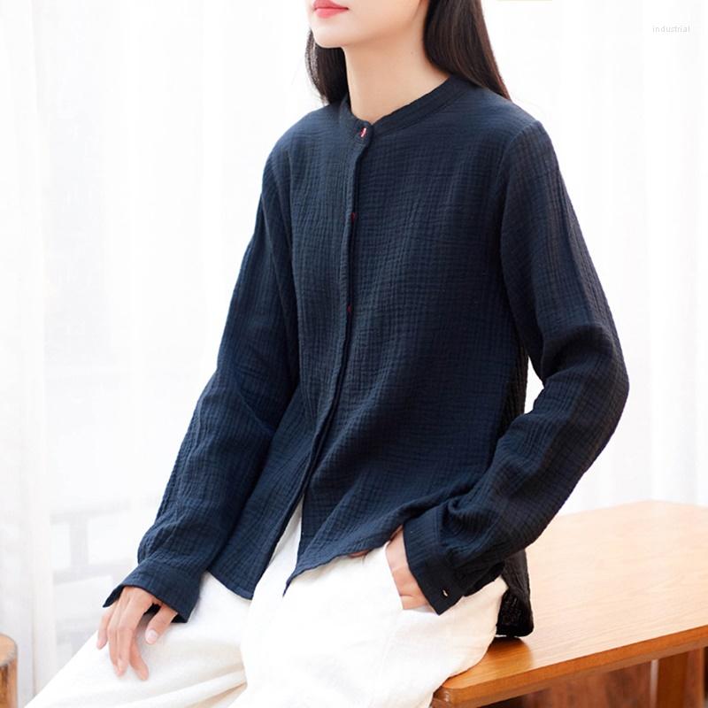 

Ethnic Clothing Chinese Wind Retro Improved Cotton Female Short Paragraph Literary Spring Autumn Solid Shirt Zen Service TA2191
