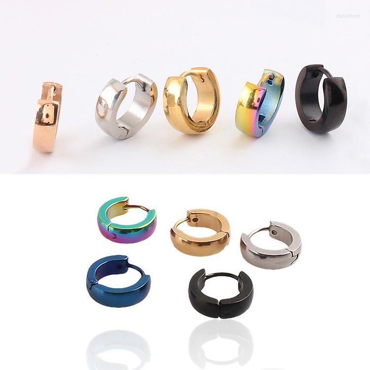 

Hoop Earrings Fashion Round Circle Color Gold Black Blue Stainless Steel Smooth Surface Huggie Jewelry For Gift
