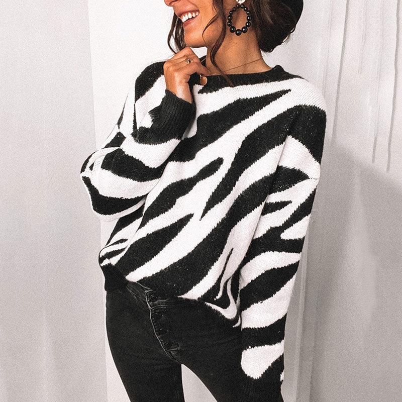 

Women' Sweaters 2022 Autumn And Winter Women' Loose Sweater Stitching Pullover Striped Large Size Round Neck, Black
