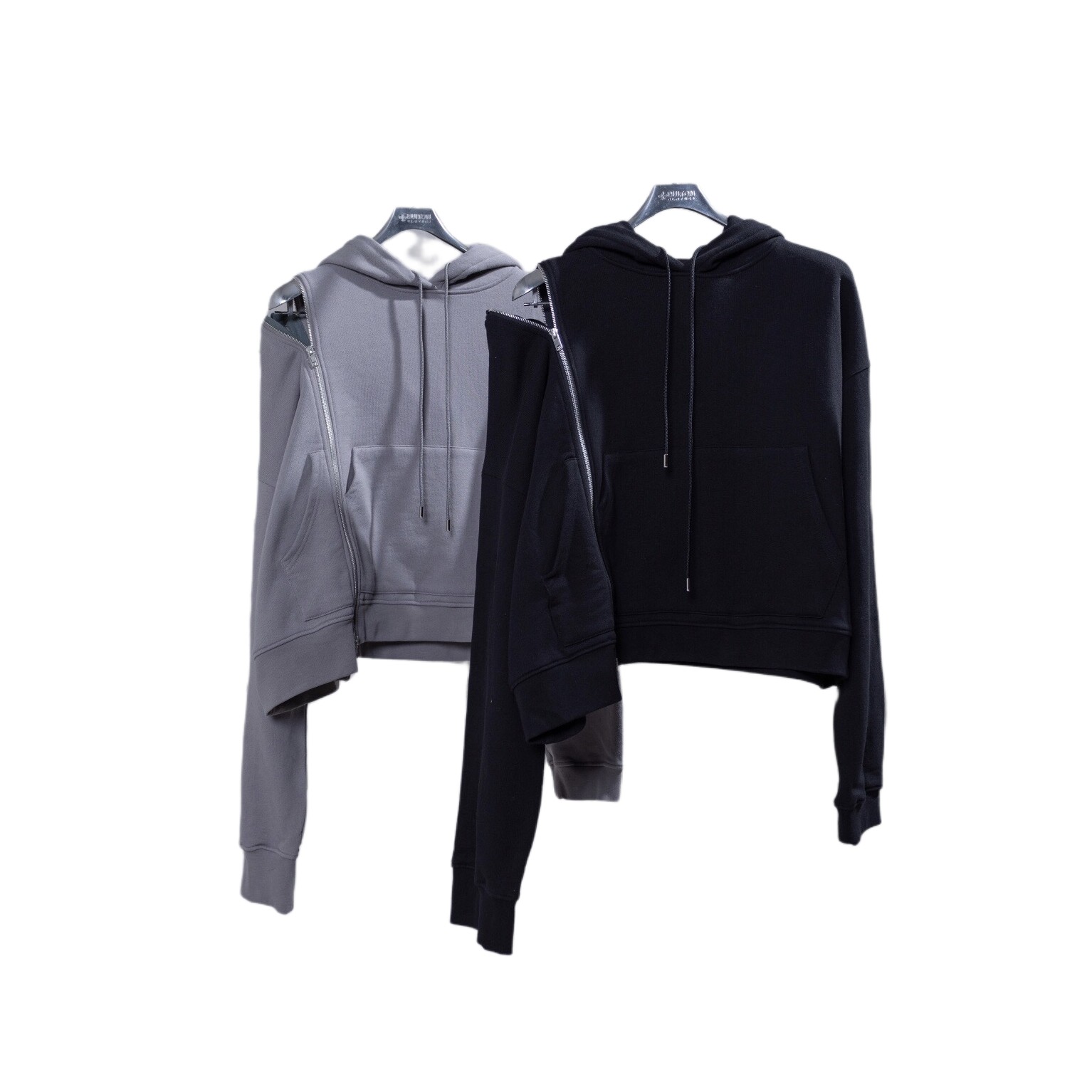 

Margiela Margiela hoodie fashion one shoulder side zipper irregular patchwork sweatshirt, Black