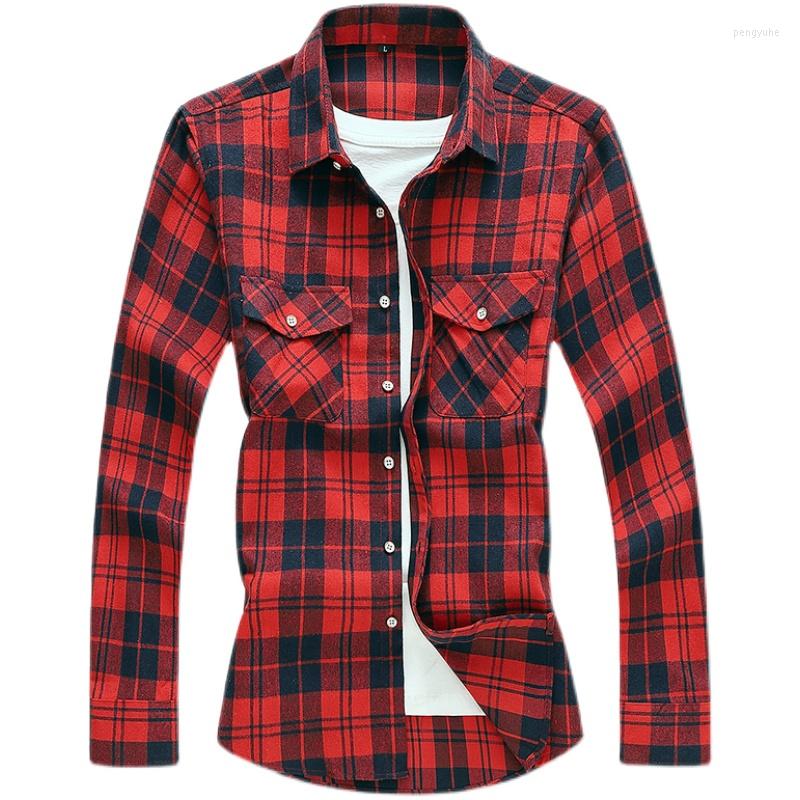 

Men's Casual Shirts 2022 Men's Plaid Flannel Long Sleeves Shirt With Two Pockets On The Chest XL  6XL 7XL, 8081-whitegrid