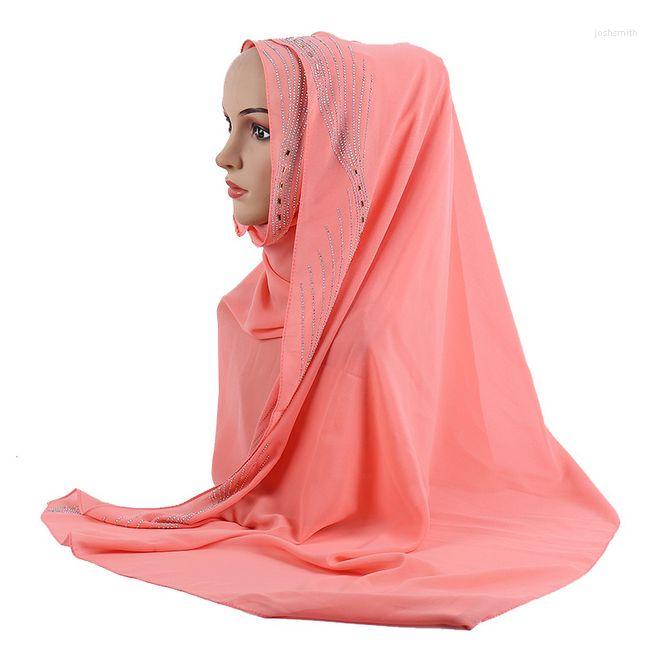 

Scarves 2022 Summer Premium Bubble Chiffon Women Long Shawl Muslim Female Hijab Headscarf Exquisite Rhinestone Voile 27.5 67inch