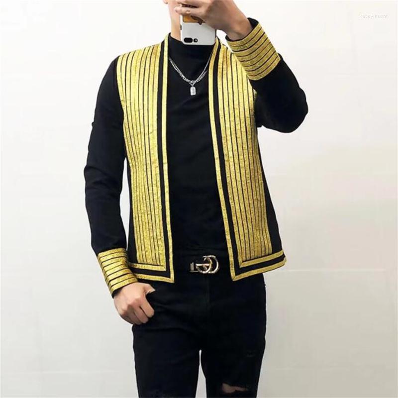 

Men's Suits Europe Men'S Blazers Jackets United States Golden Small Western Dress Coat Hair Stylist Nightclub Performance Costume, Black