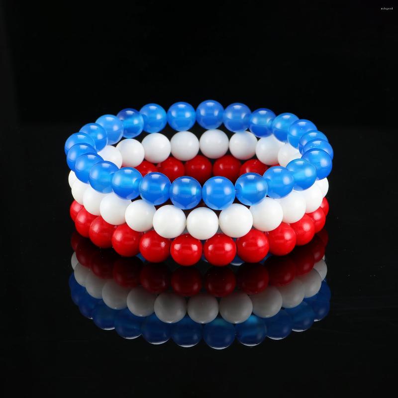 

Strand 3Pcs/set 8mm Natural Stone Bracelet Set National Flag Color For Women Men Jewelry