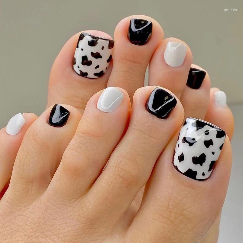 

False Nails 24pcs Toe Full Cover Wearable Fake Toenail Art Finished Removable Nail Stickers Press On With Glue
