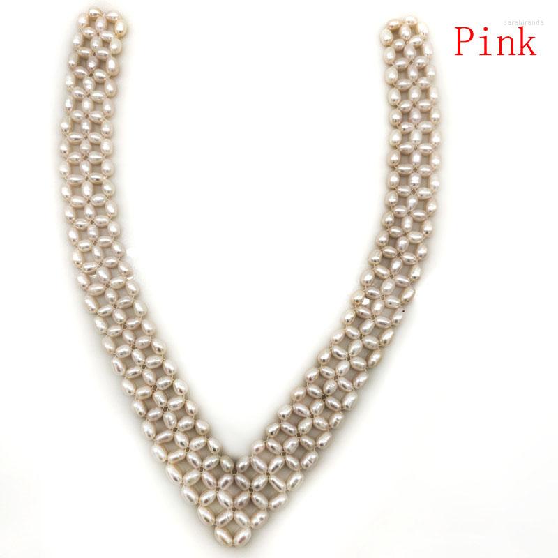 

Choker 16 Inches Natural Pink 5-6mm High Luster Rice Pearls Necklace