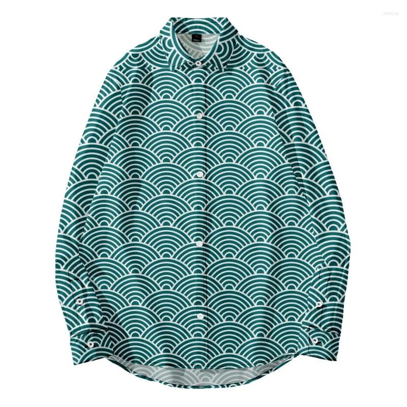 

Men's Casual Shirts 2022 Fashion Long Sleeve Shirt 3D Slim Fit Men's Social Leisuresea Wave Pattern Formal Large, Beige