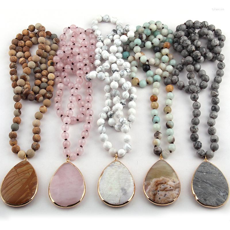 

Pendant Necklaces Fashion Bohemian Jewelry Natural Stone Knotted Matching Drop For Women