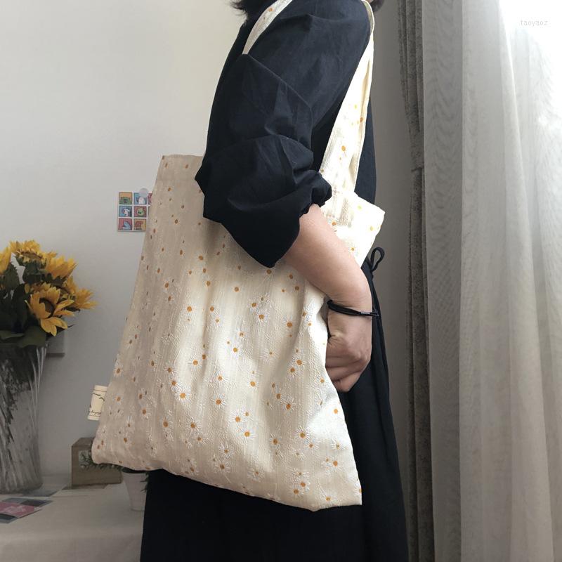 

Evening Bags Cotton Cloth Shoulder Bag For Women Vintage Daisy Floral Ladies Small Tote Handbags Retro Flower Female Shopping Messenger
