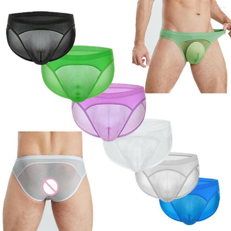 

Underpants 6PCS Sexy Men Briefs Ice Silk Shorts G-strings T-back Thongs Seamless Panties Underwear Transparent Slip Homme Underpant, Style 4