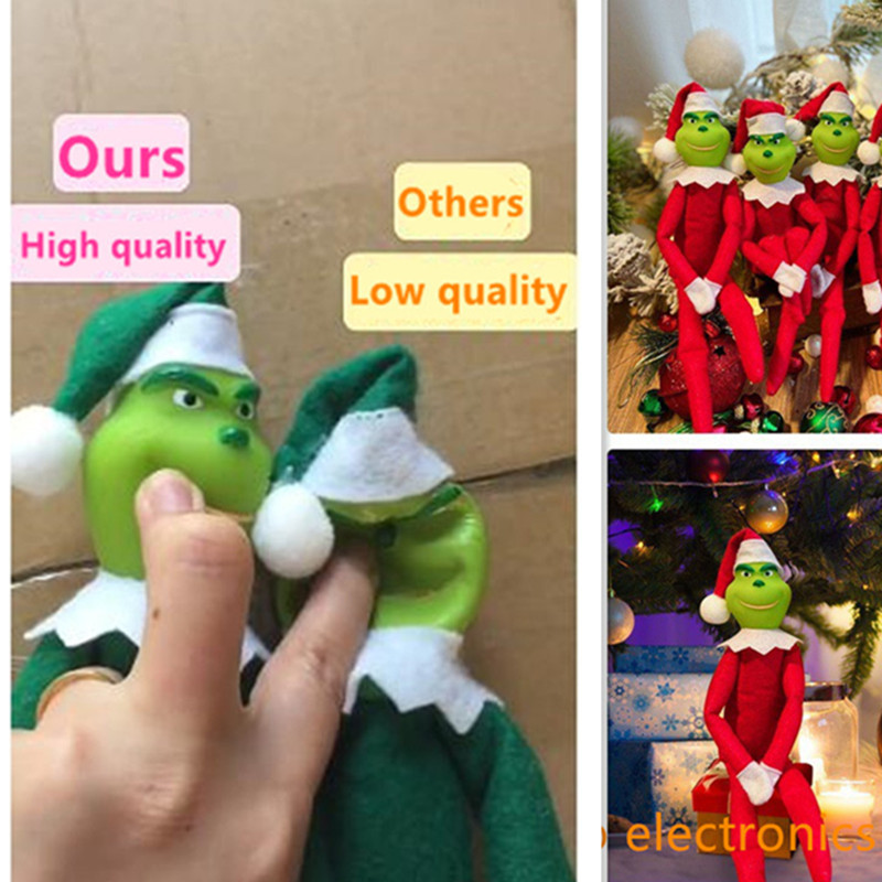

32cm Green Monster Elf Doll Christmas Ornament Plush Toys Max Dog Toy Soft Stuffed Dolls For Outdoor Car Interior Decorations Children Christmas Party Gifts