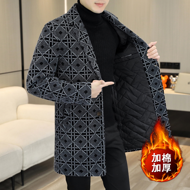 

Men's Wool Blends British Plaid Contrasting Colors Winter Thickening Woollen Windbreaker Long Jacket Abrigo Largo Hombre Mens Wool Trench Coat 221014, Black