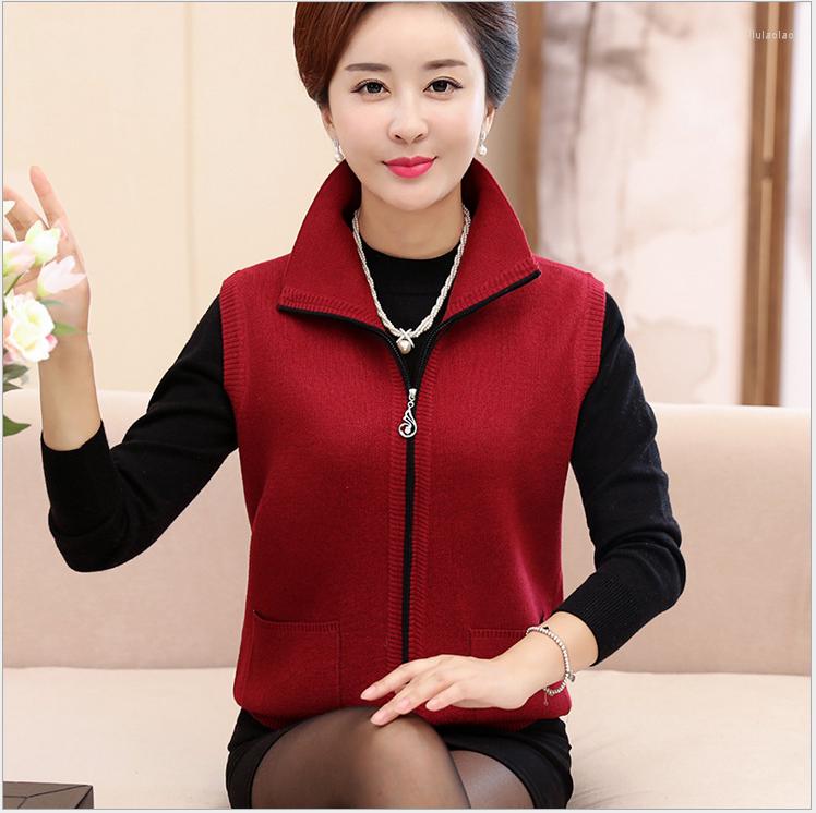 

Women's Vests 2022 Autumn Middle-Aged Women Cashmere Vest Sweater Coat Knitting Solid Color Plus Size Mother Waistcoat T323, Dark grey