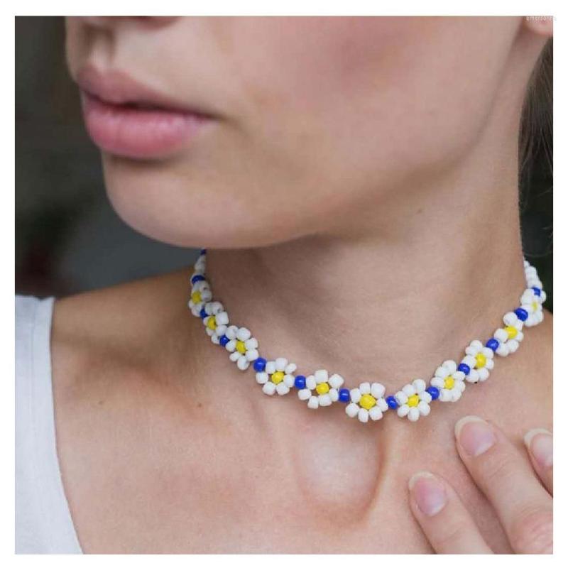 

Choker 2022 Daisy Flower Necklace Rice Bead Bracelet 2 Piece Set Women's Bohemian