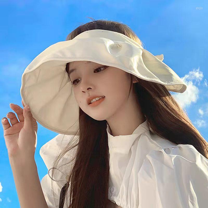 

Wide Brim Hats 2022 Fashion Women 2 In 1 Foldable Sunscreen Anti-UV Hair Hoop Caps Sun Visor Hat Empty Top Summer Girls Comefortable